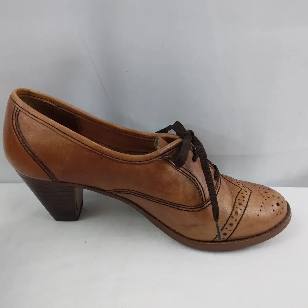 Fling Oxfords Wingtip Brogue Block Heels Leather Y2K Academia Women's 7